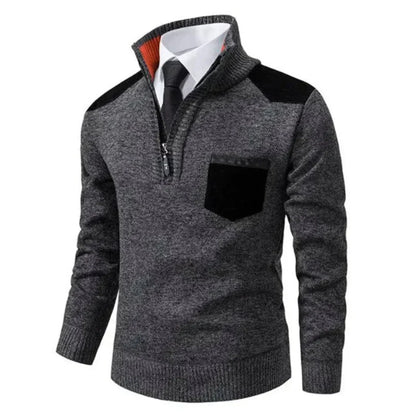 Casual long-sleeved sweater with half zipper for men – relaxed knit look
