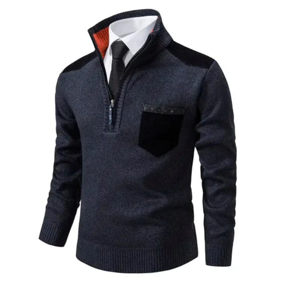 Casual long-sleeved sweater with half zipper for men – relaxed knit look