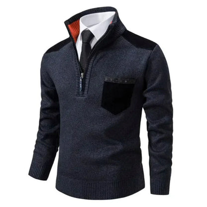 Casual long-sleeved sweater with half zipper for men – relaxed knit look