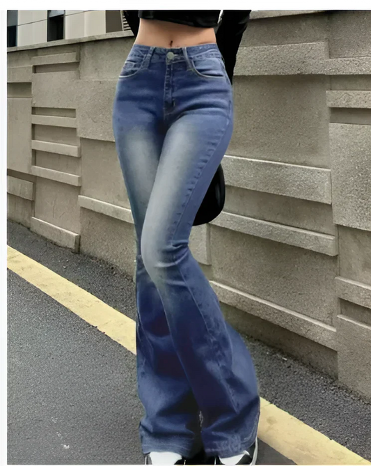 High-waisted flared slim-fit jeans – women
