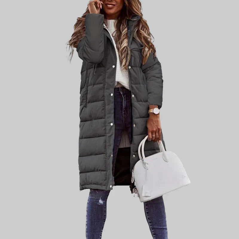 Women’s quilted long hooded winter jacket – women