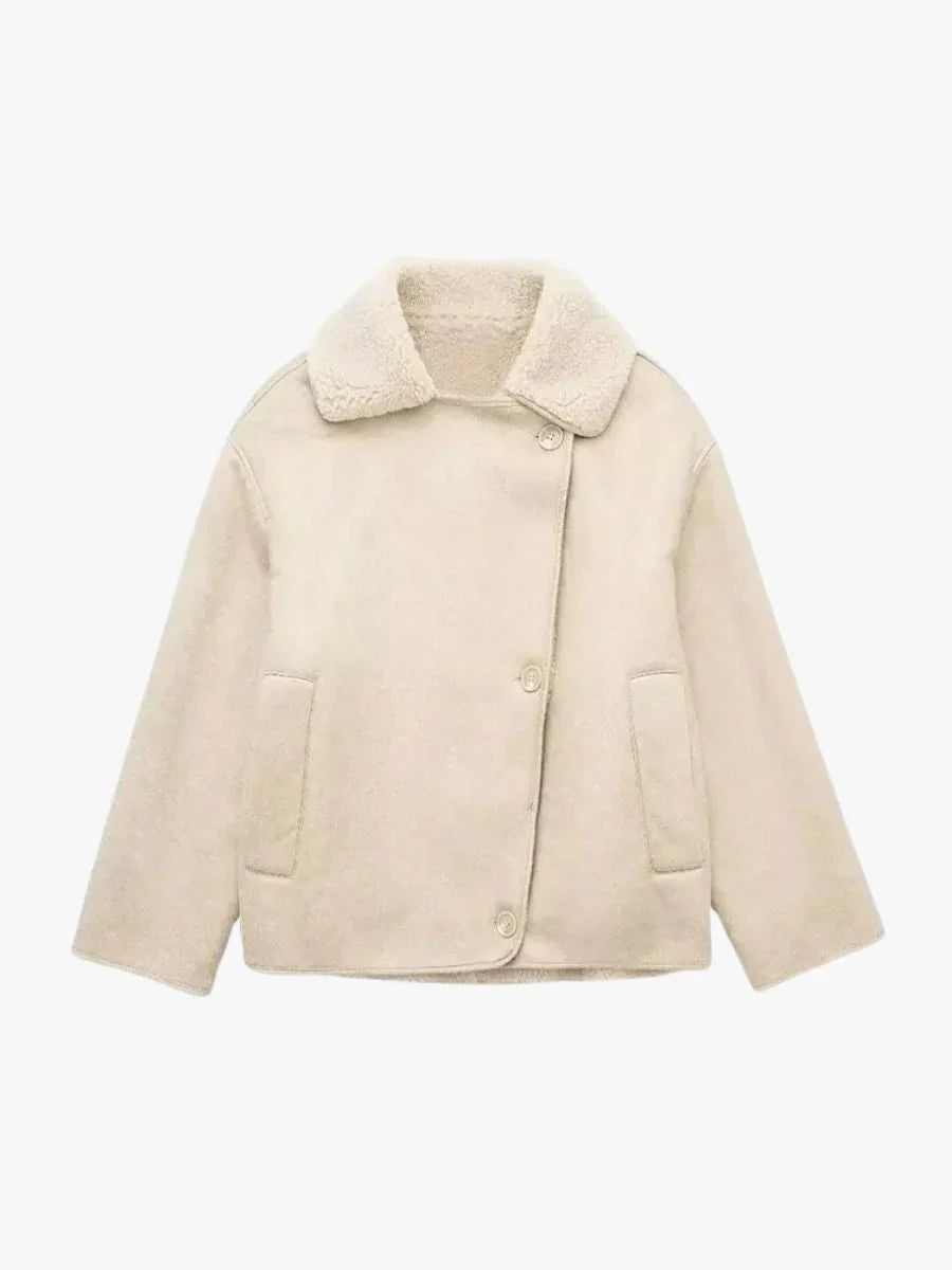 Kiara stylish jacket with faux-leather & fleece details – women
