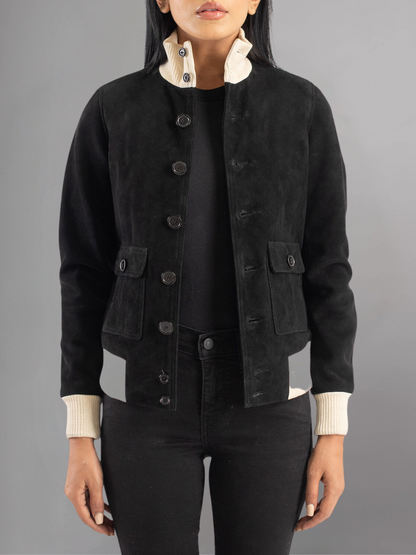 Real Suede Cropped Shearling Jacket For Women