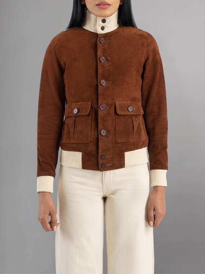 Real Suede Cropped Shearling Jacket For Women