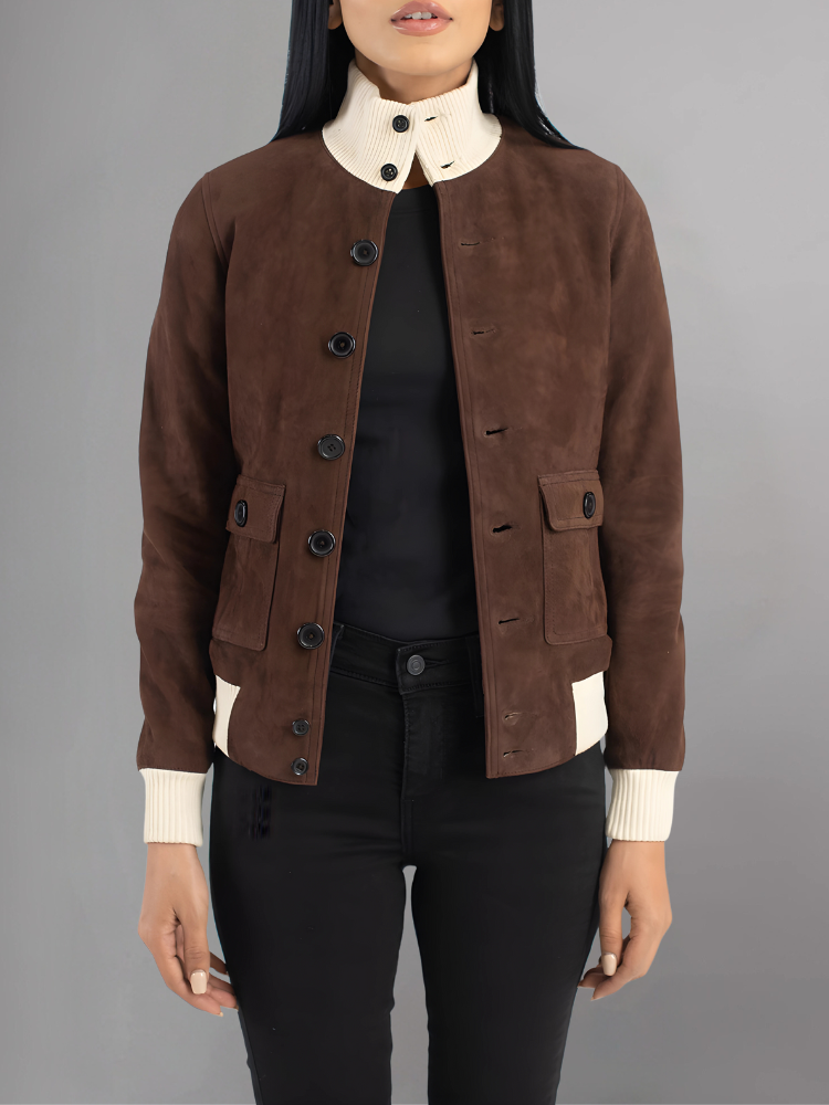 Real Suede Cropped Shearling Jacket For Women