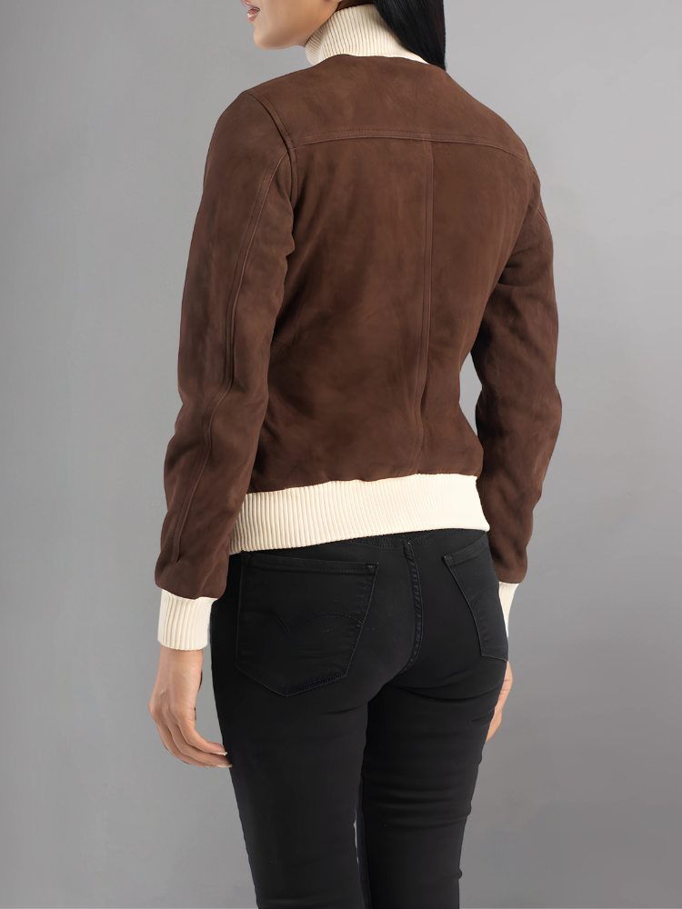 Real Suede Cropped Shearling Jacket For Women