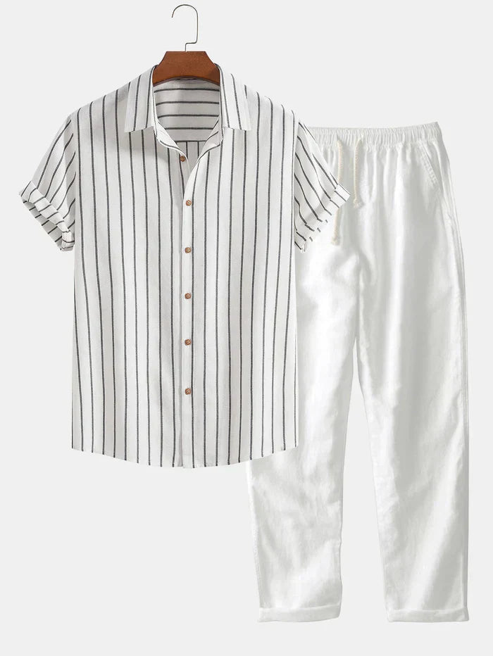 Stylish men’s summer set – striped linen blend shirt & pants – men