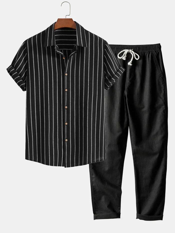 Stylish men’s summer set – striped linen blend shirt & pants – men