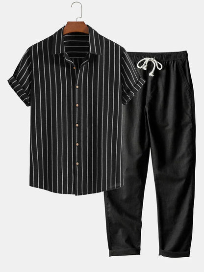 Stylish men’s summer set – striped linen blend shirt & pants – men