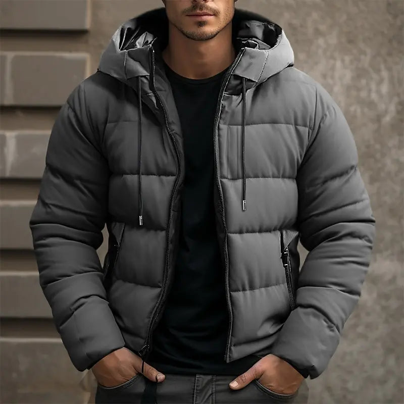 Men's winter quilted jacket with hood – warm and comfortable