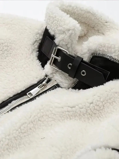 Casual collar furry color-blocked jacket – women