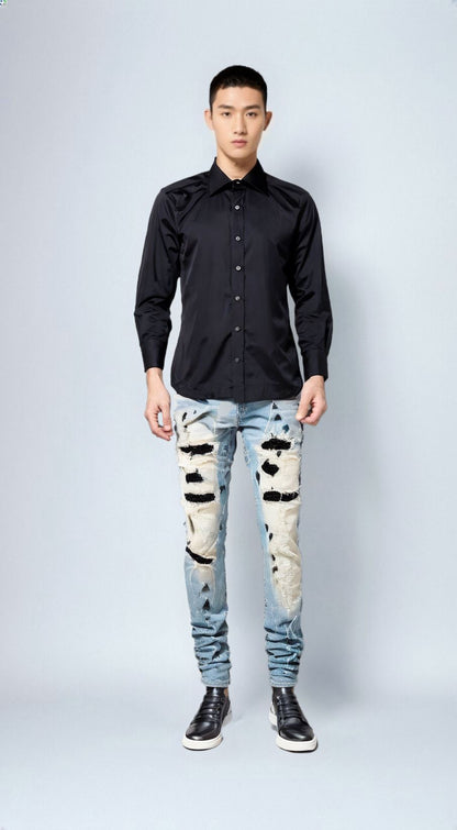 The Cromwell Distressed Denim Biker Jeans