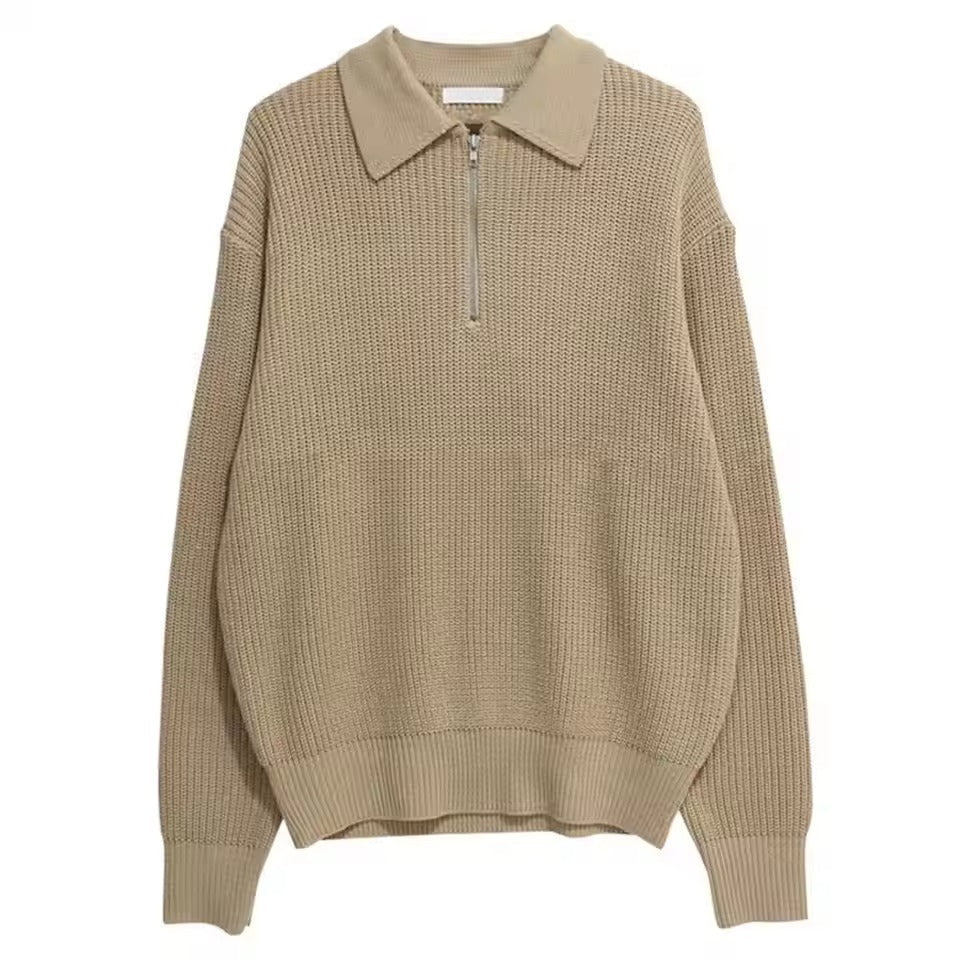 Men's ribbed zip-up sweater with collar – men