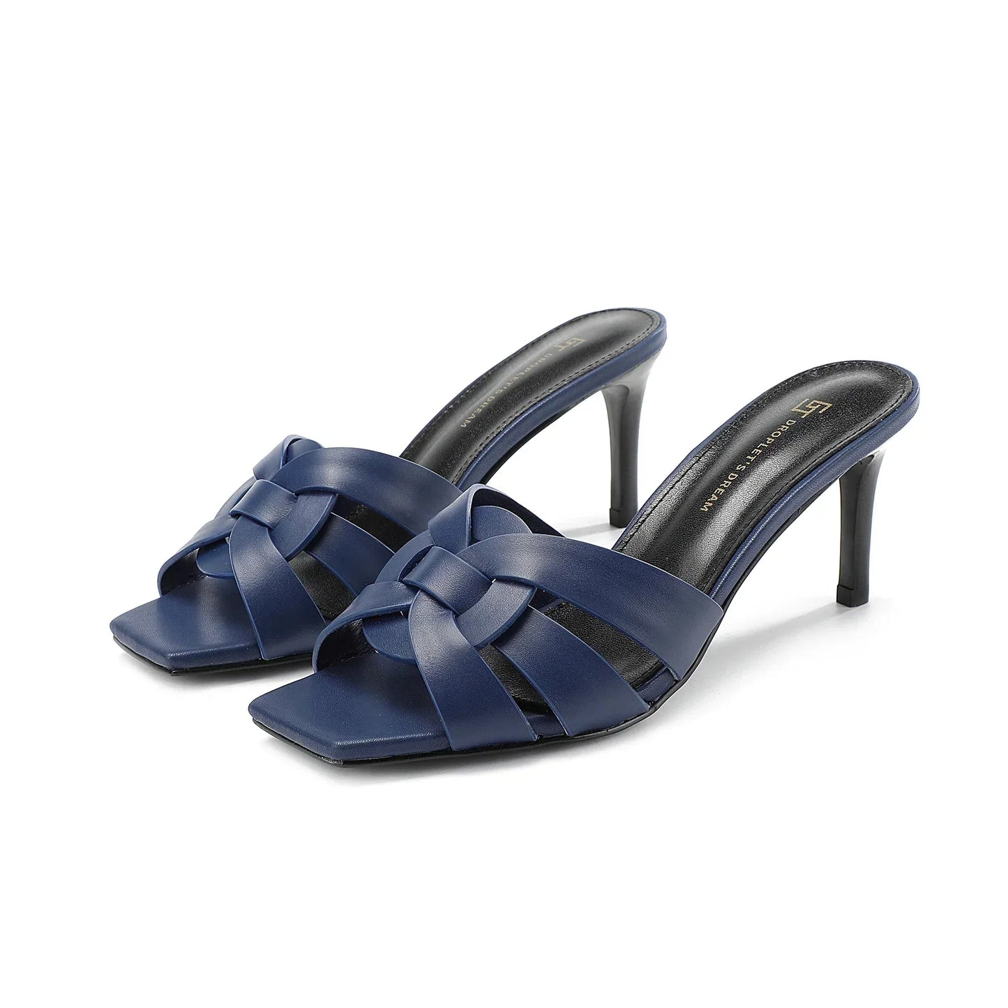 Women's leather mules with heel and bow accent