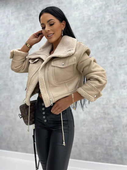 Dina leather jacket with fleece lining – warm winter leather look