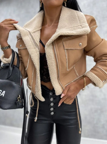 Dina leather jacket with fleece lining – warm winter leather look