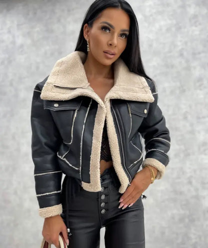 Dina leather jacket with fleece lining – warm winter leather look