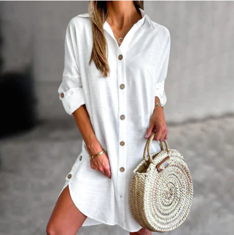 Sofia - shirt dress beach pearl linen