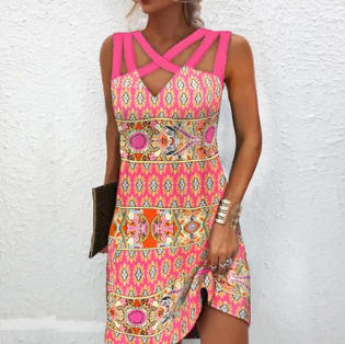 Jasmine - pink mixed print mini dress