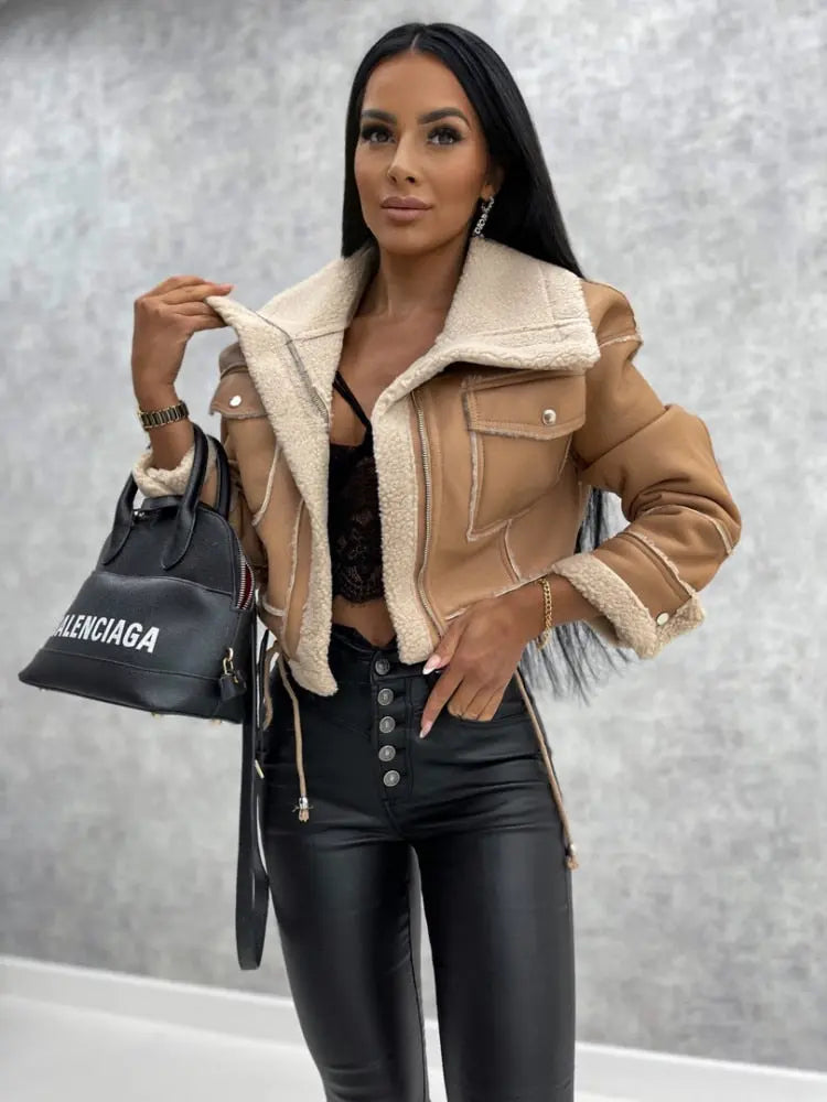 Dina leather jacket with fleece lining – warm winter leather look