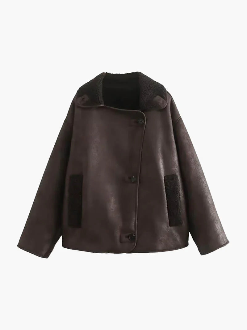 Kiara stylish jacket with faux-leather & fleece details – women