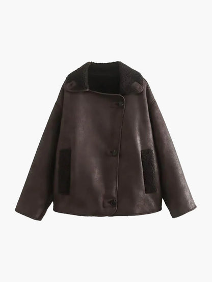 Kiara stylish jacket with faux-leather & fleece details – women