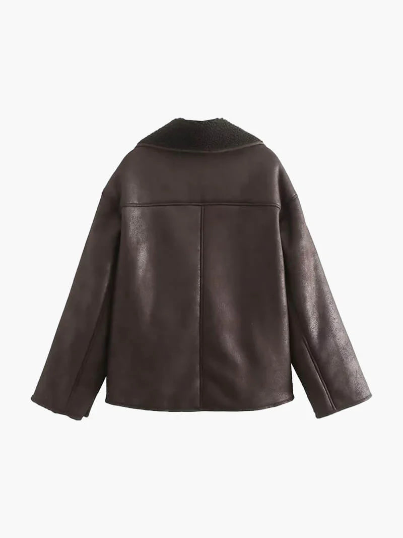 Kiara stylish jacket with faux-leather & fleece details – women