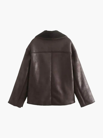 Kiara stylish jacket with faux-leather & fleece details – women