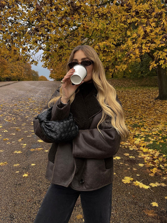 Kiara stylish jacket with faux-leather & fleece details – women