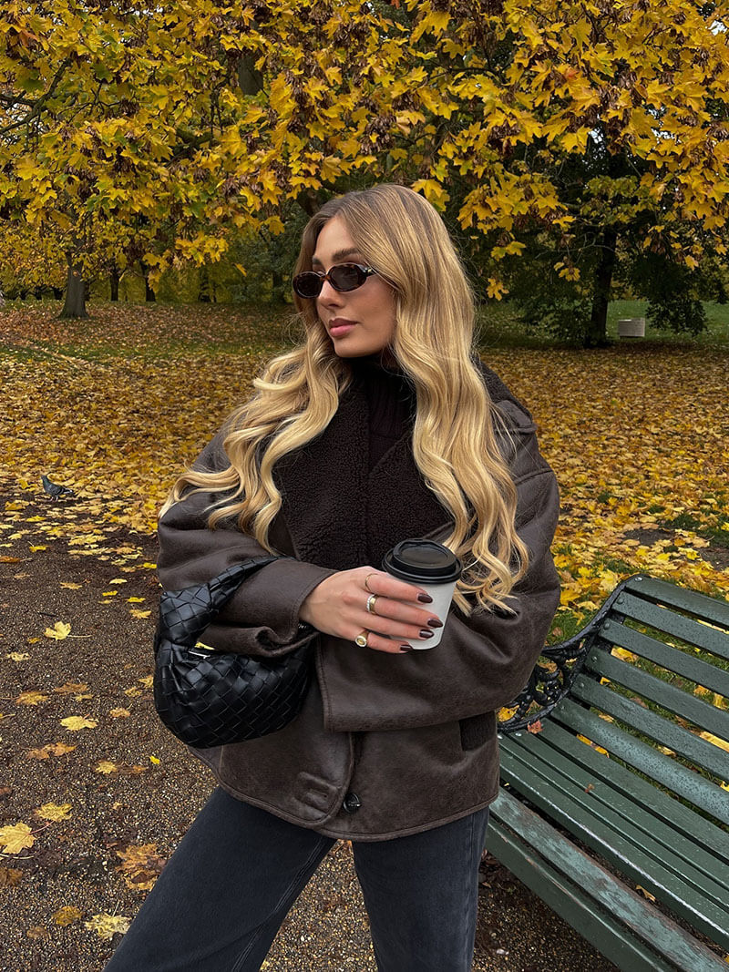 Kiara stylish jacket with faux-leather & fleece details – women