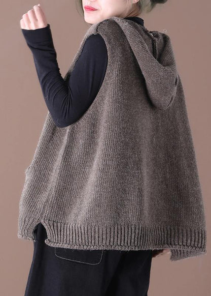 2024 New Loose Large Size Literary Hooded Knit Waistcoat Sweater Coat