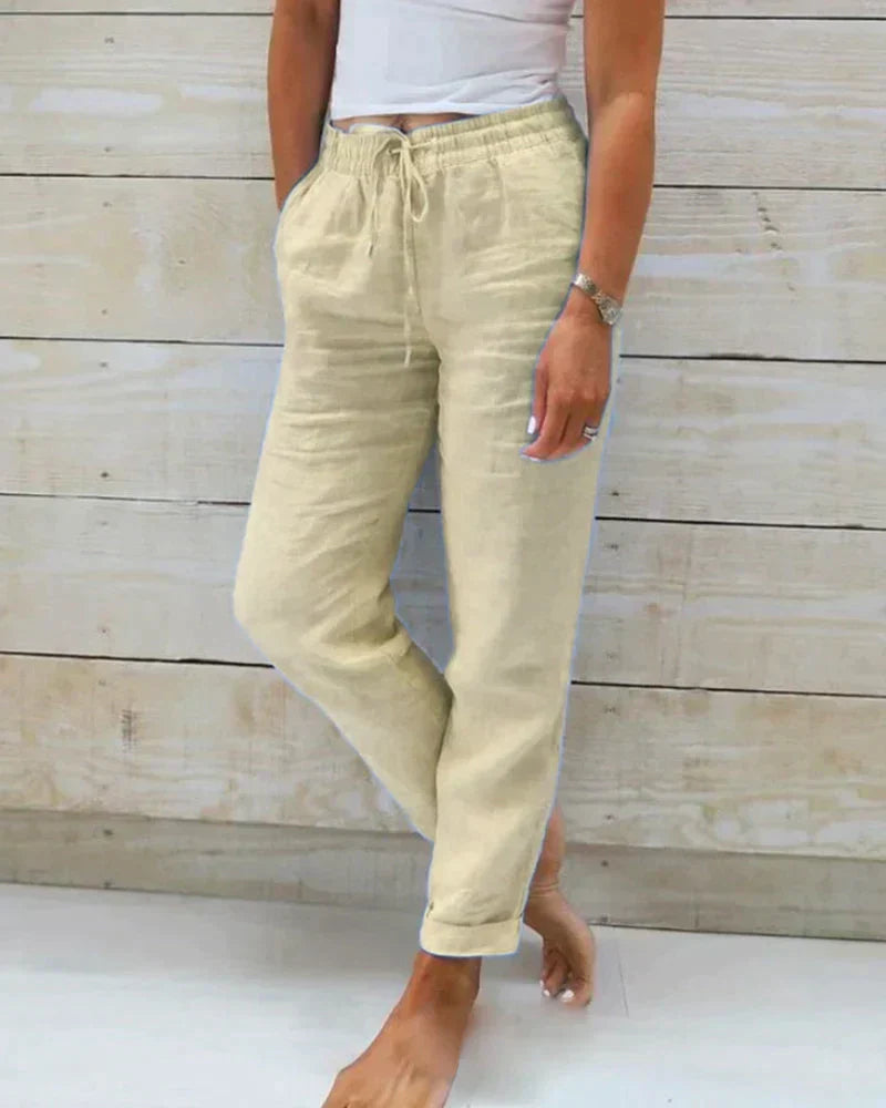 Beige Leinenhose für Damen