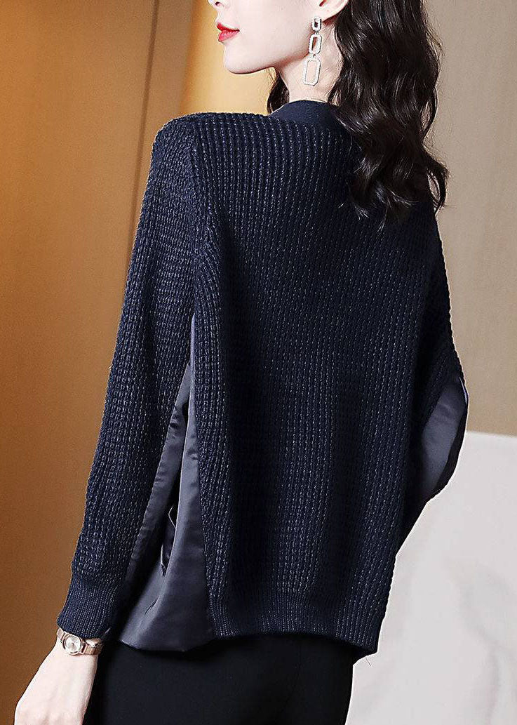 Style Navy Asymmetrical Patchwork Knit Knit Pullover Winter