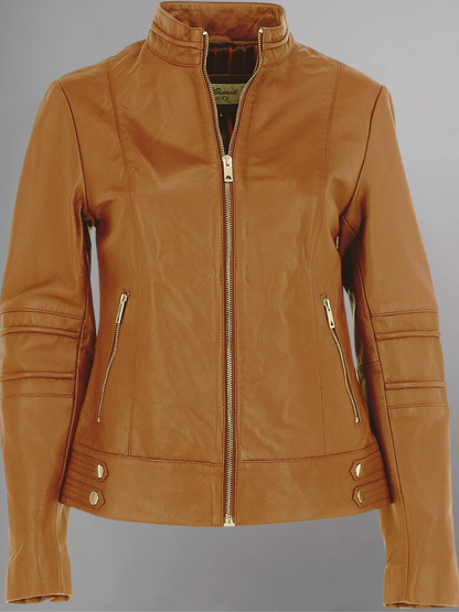 Tan Brown Women Biker Leather Jacket