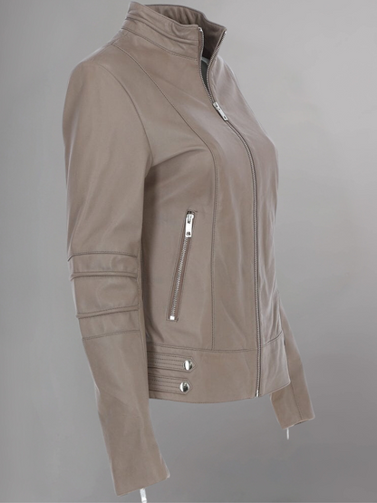 Tan Brown Women Biker Leather Jacket