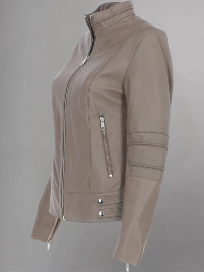 Tan Brown Women Biker Leather Jacket