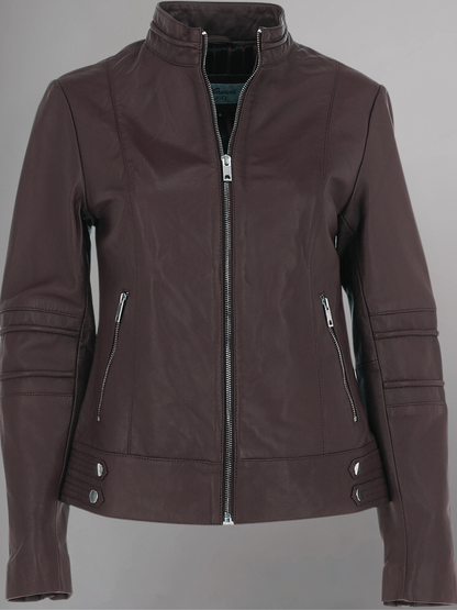 Tan Brown Women Biker Leather Jacket