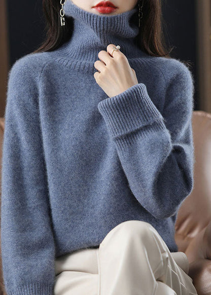 Unique Dark Camel High Neck Thick Cashmere Knit Sweater Tops Winter