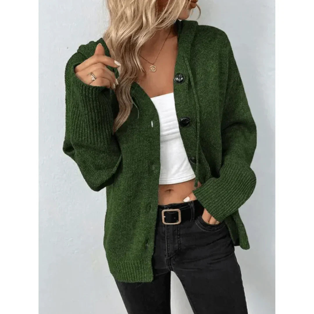 Warm women's knitted cardigan with buttons