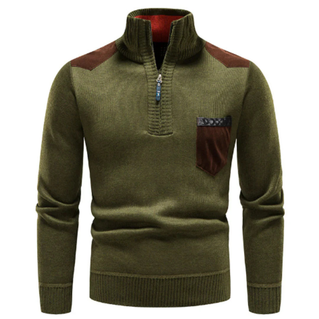 Casual long-sleeved sweater with half zipper for men – relaxed knit look