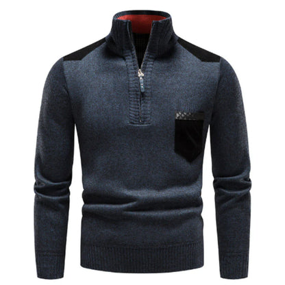 Casual long-sleeved sweater with half zipper for men – relaxed knit look