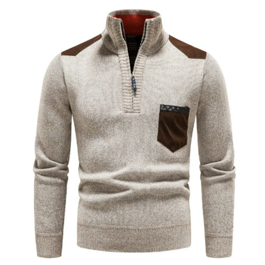 Casual long-sleeved sweater with half zipper for men – relaxed knit look