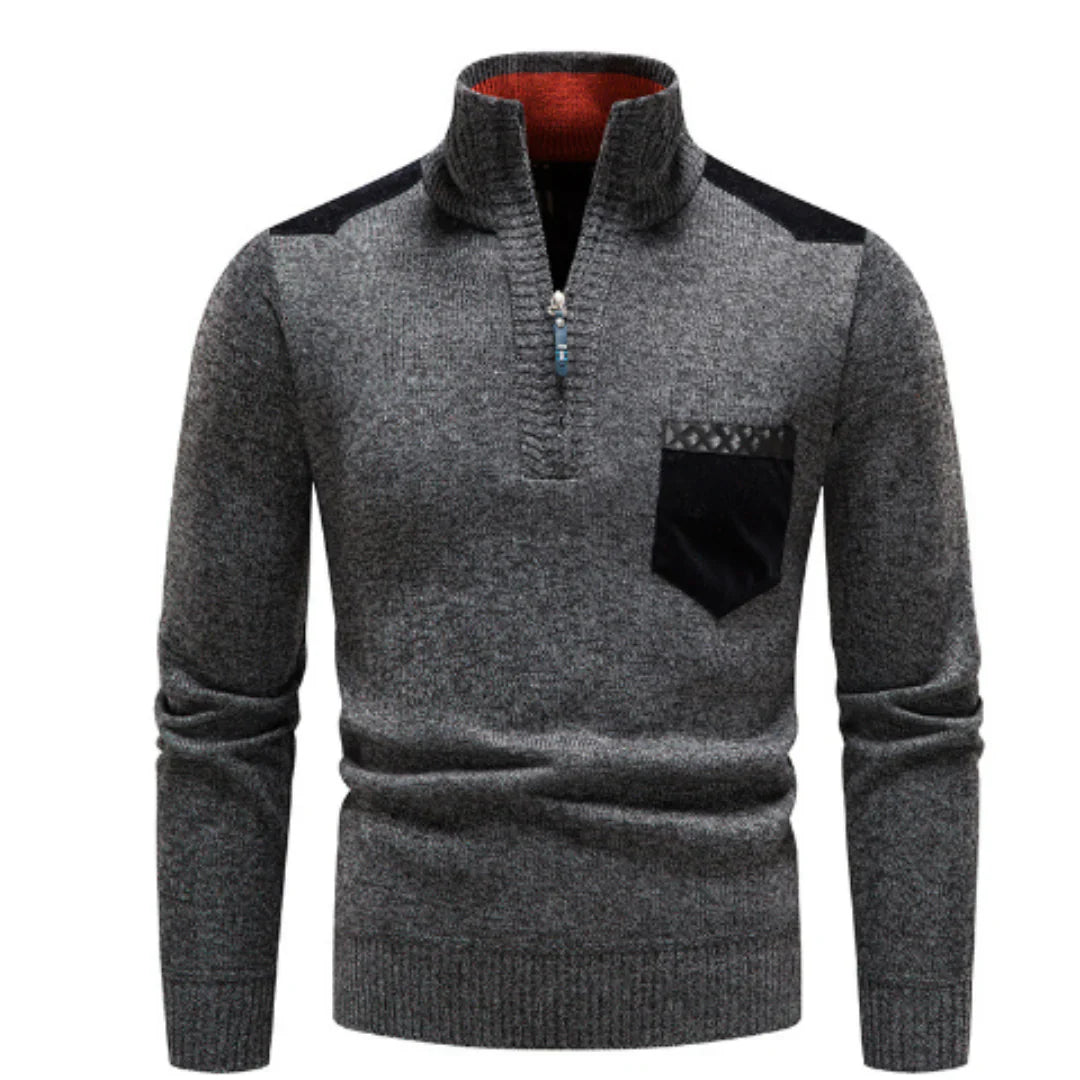 Casual long-sleeved sweater with half zipper for men – relaxed knit look