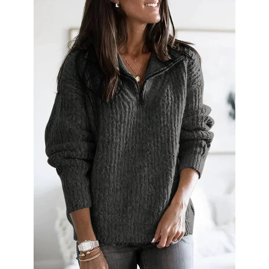 Women's knitted winter sweater with half zipper – cozy and warm