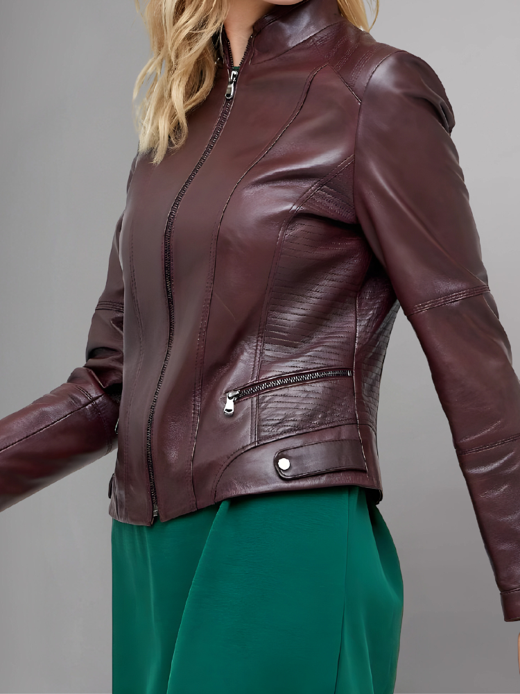 Women's Burgundy Leather & Faux-Leather Jackets