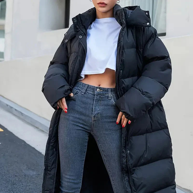 Simone black long quilted jacket for women