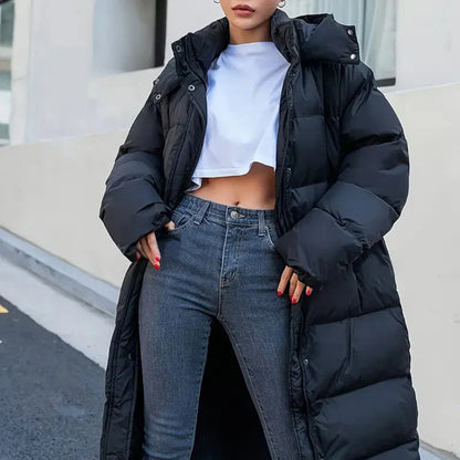 Simone black long quilted jacket for women