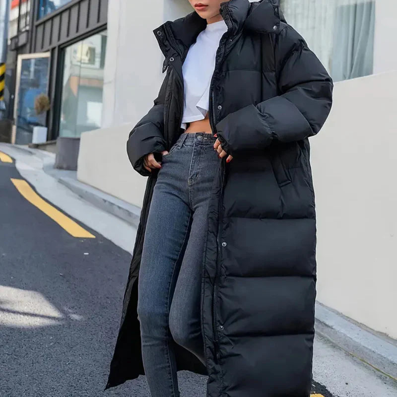 Simone black long quilted jacket for women