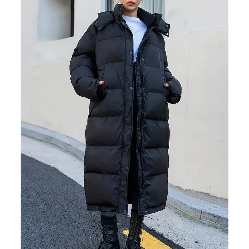 Simone black long quilted jacket for women
