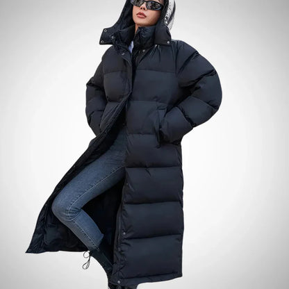 Simone black long quilted jacket for women